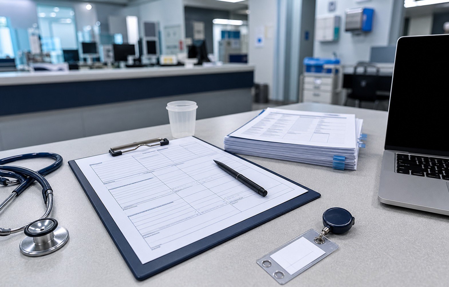 Brain sheet, pen, and clinical desk resources