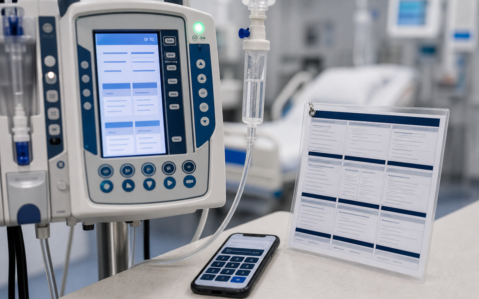 IV pump and calculator equipment for nursing dosage tools